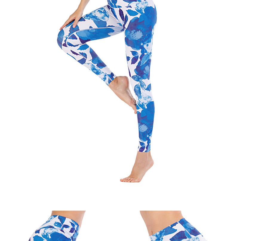 Fashion Blue [pants Only] Flower Print Contrast Yoga Yoga Pants,Pants