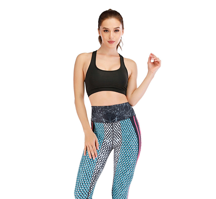 Fashion Blue [pants Only] Geometric Print Contrast Color Yoga Sports Fitness Pants,Pants