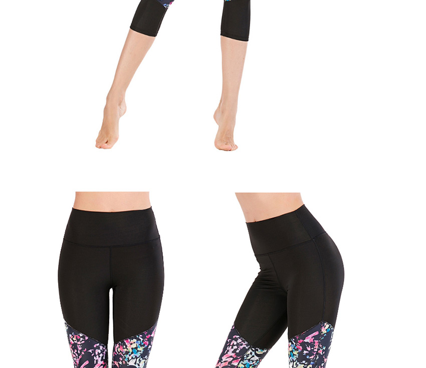 Fashion Black [pants Only] Geometric Print Contrast Color Yoga Sports Fitness Cropped Pants,Pants