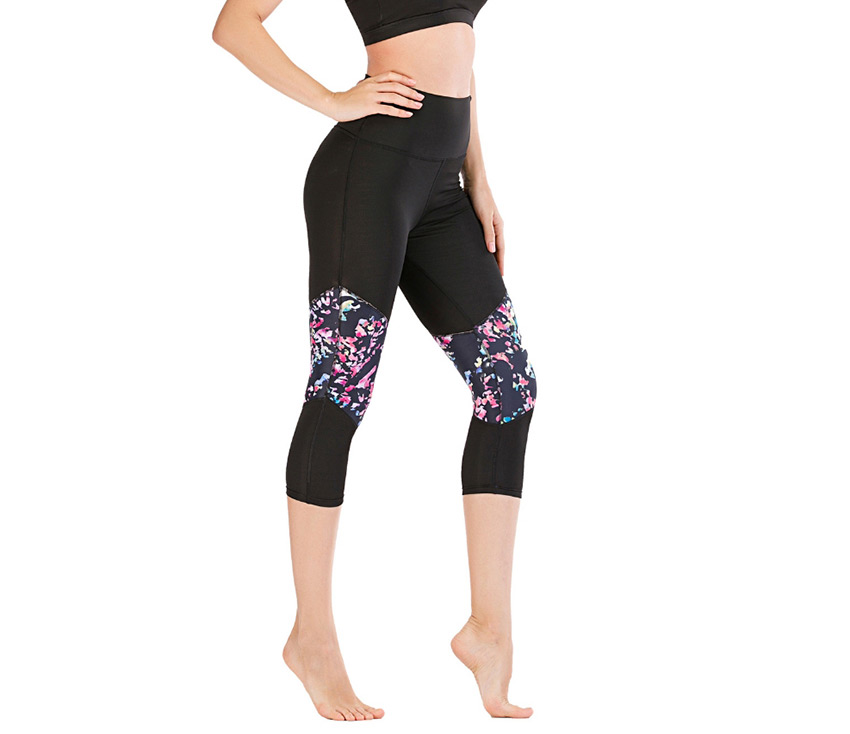 Fashion Black [pants Only] Geometric Print Contrast Color Yoga Sports Fitness Cropped Pants,Pants