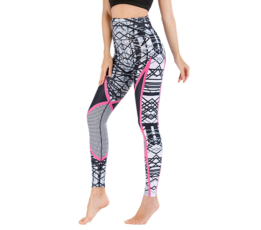 Fashion Color Matching [pants Only] Geometric Print Contrast Color Yoga Sports Fitness Pants,Pants
