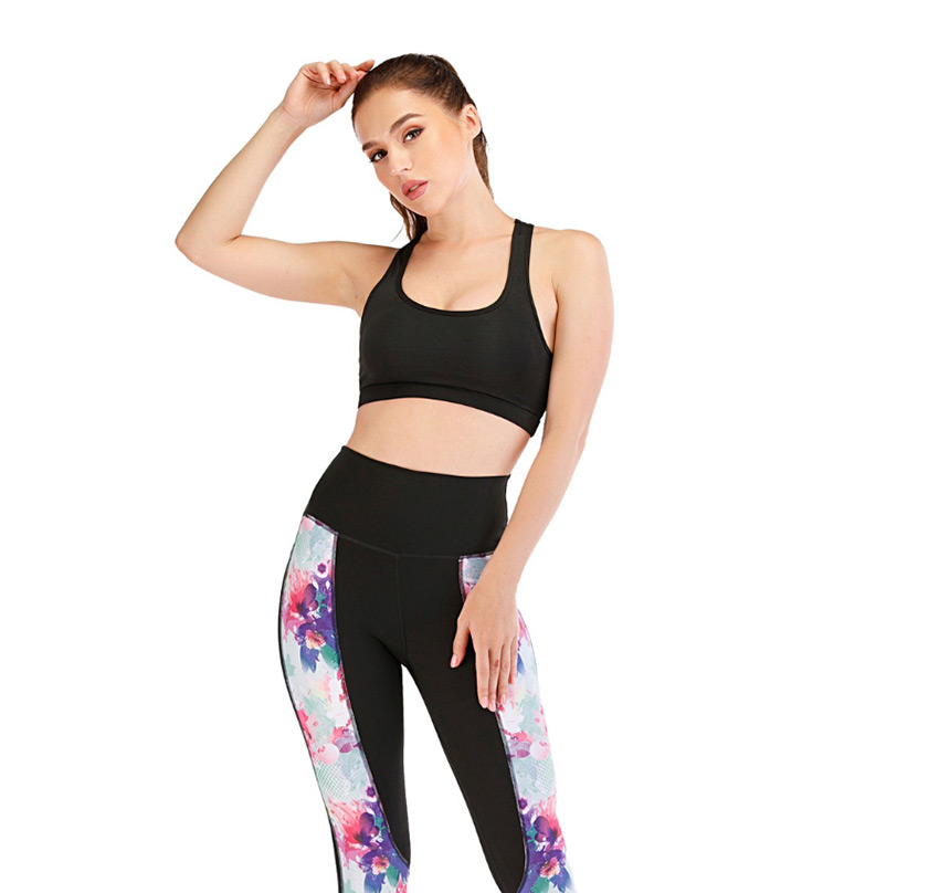 Fashion Color Matching [pants Only] Flower Print Contrast Yoga Yoga Pants,Pants