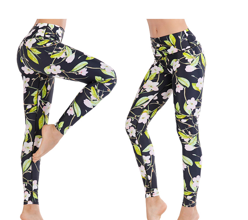 Fashion Green [pants Only] Flower Print Contrast Yoga Yoga Pants,Pants