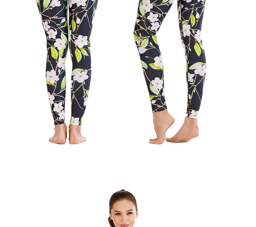Fashion Green [pants Only] Flower Print Contrast Yoga Yoga Pants,Pants