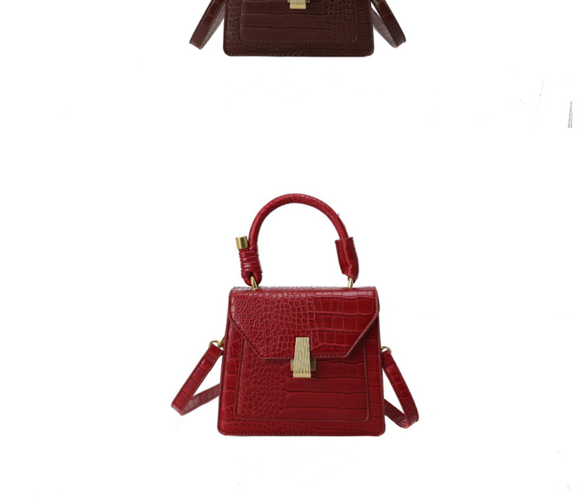 Fashion Brown Croc-embossed Lock Shoulder Bag,Handbags