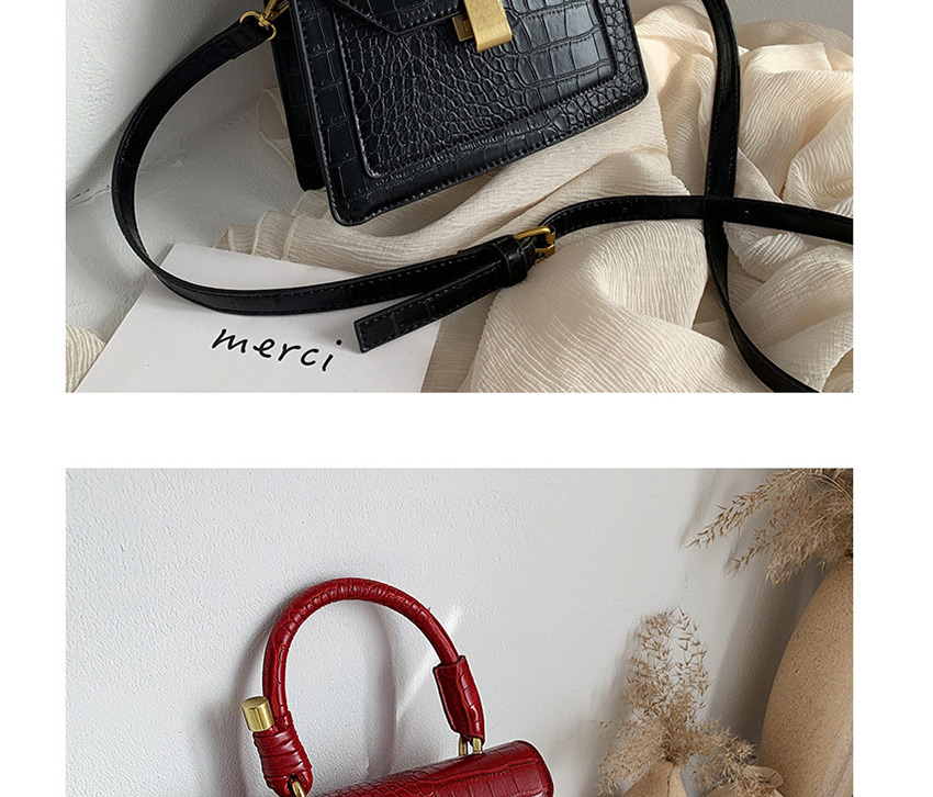 Fashion Black Croc-embossed Lock Shoulder Bag,Handbags