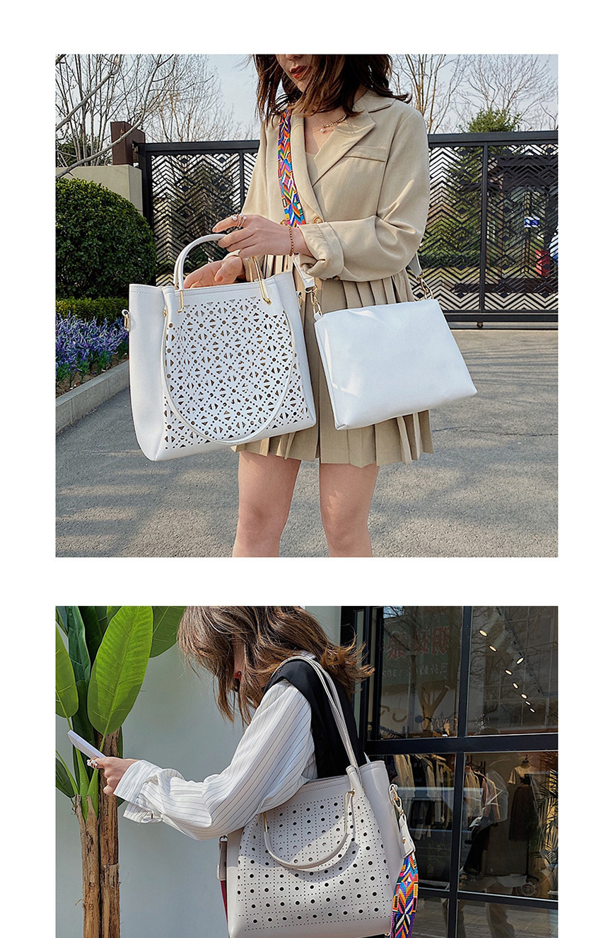 Fashion One White Hollow Wide Shoulder Strap Crossbody Crossbody Bag,Handbags