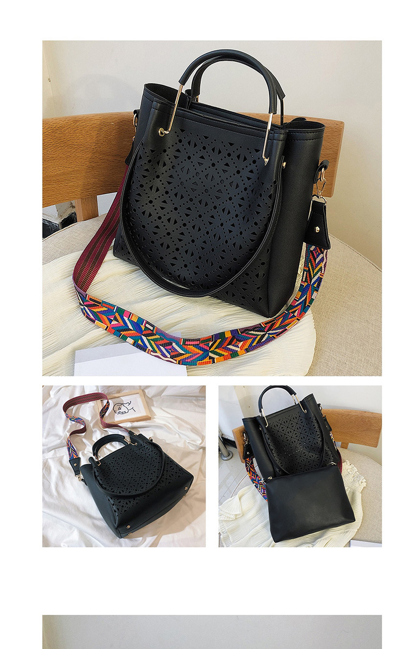 Fashion Section Two Black Hollow Wide Shoulder Strap Crossbody Crossbody Bag,Handbags