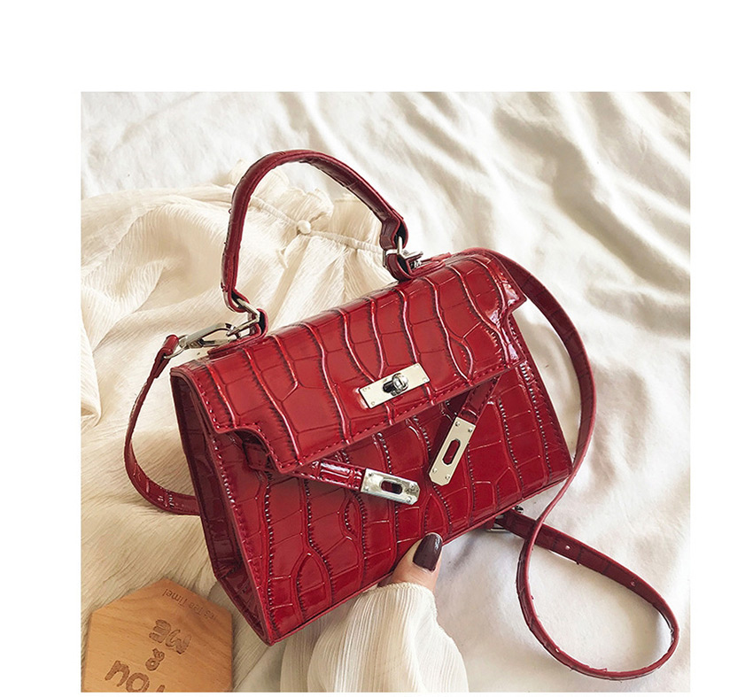 Fashion Red Stone Textured Shoulder Crossbody Bag,Handbags