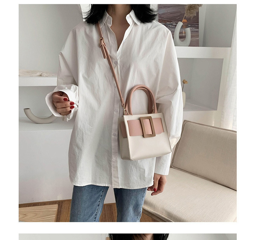 Fashion Pink Contrast Belt Buckle Stitching Shoulder Bag Crossbody Bag,Handbags