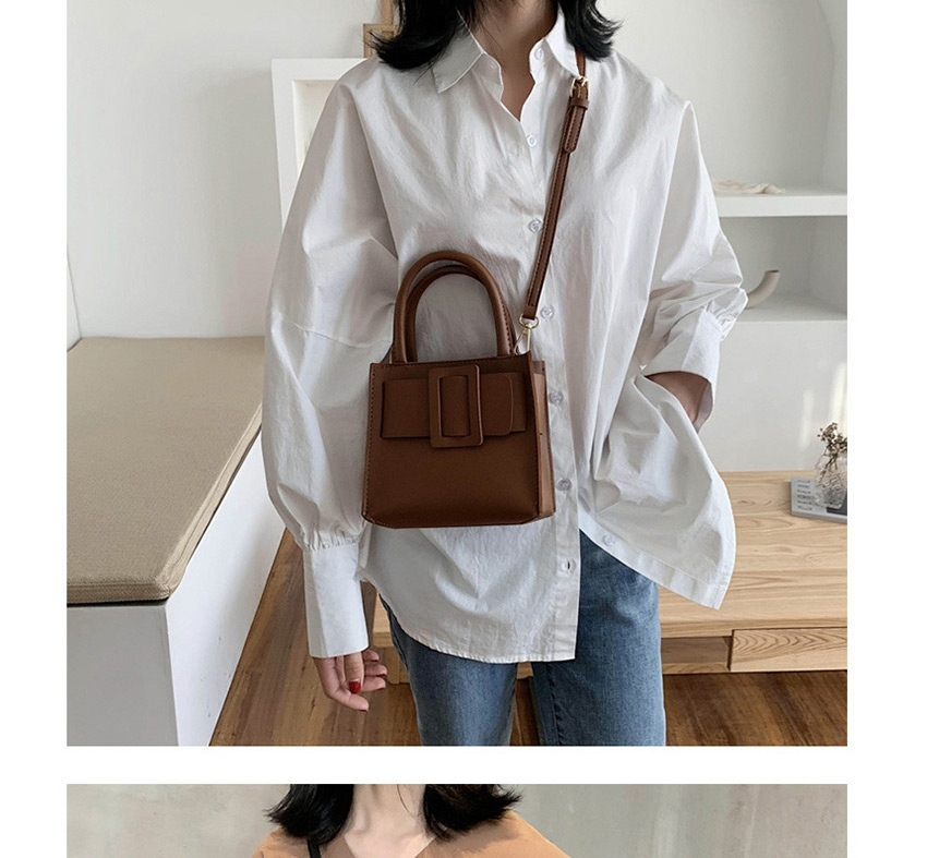 Fashion Brown Contrast Belt Buckle Stitching Shoulder Bag Crossbody Bag,Handbags
