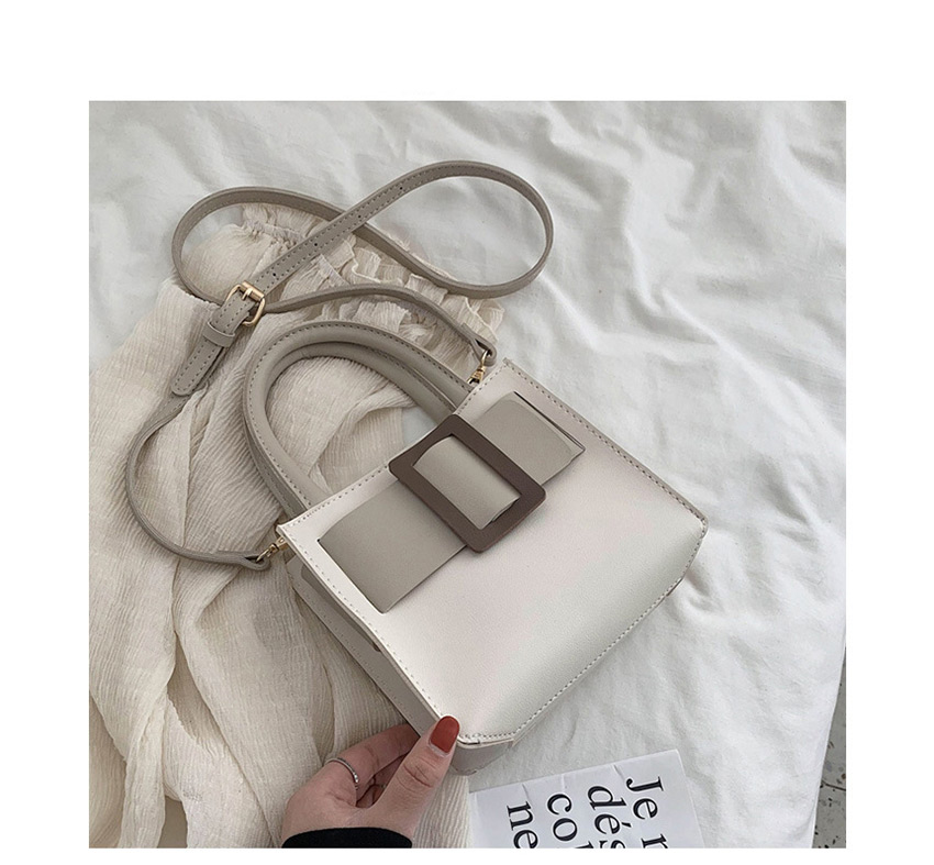 Fashion Light Grey Contrast Belt Buckle Stitching Shoulder Bag Crossbody Bag,Handbags