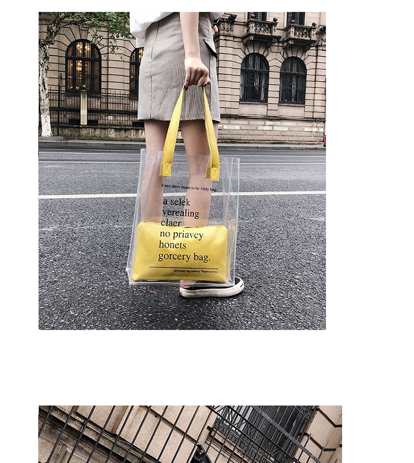 Fashion Yellow Transparent Letter Print Shoulder Bag,Messenger bags