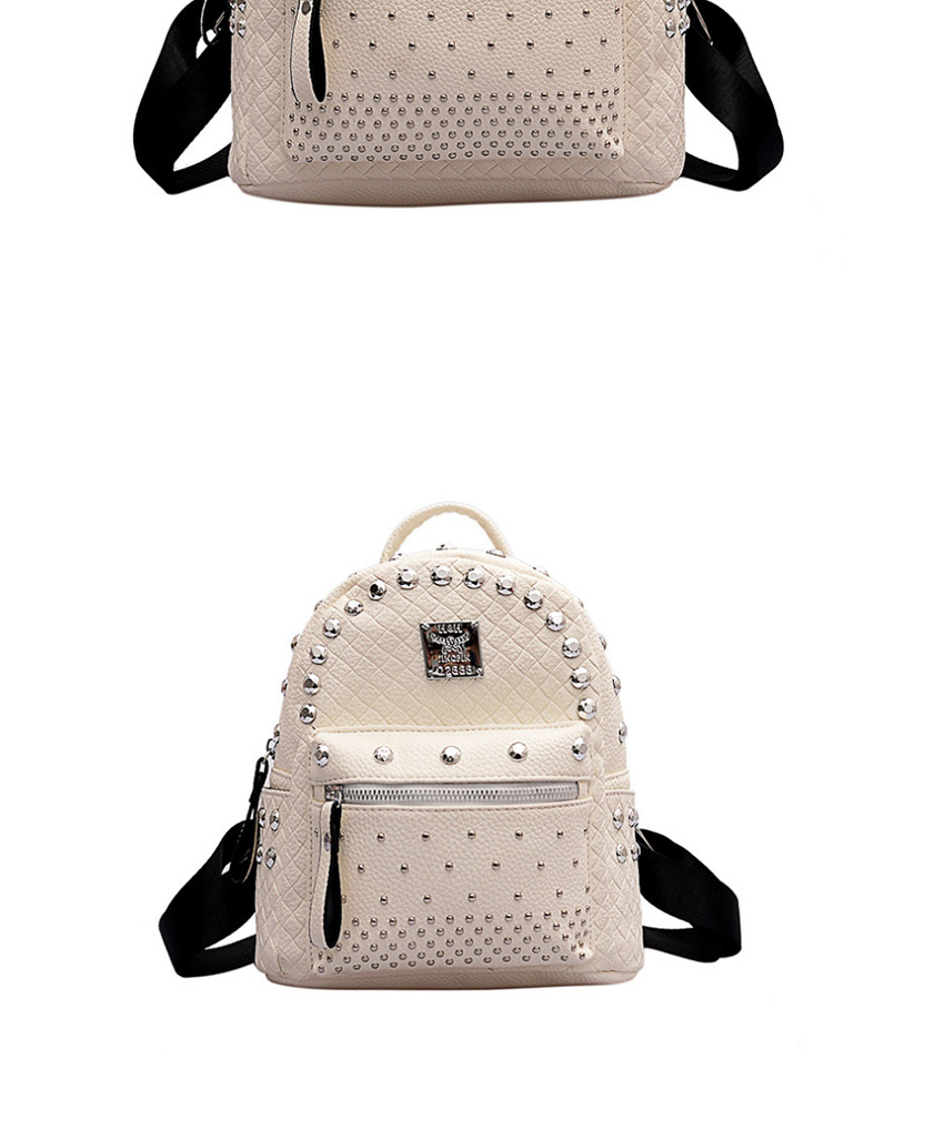 Fashion White Trumpet Studded Checked Backpack,Backpack