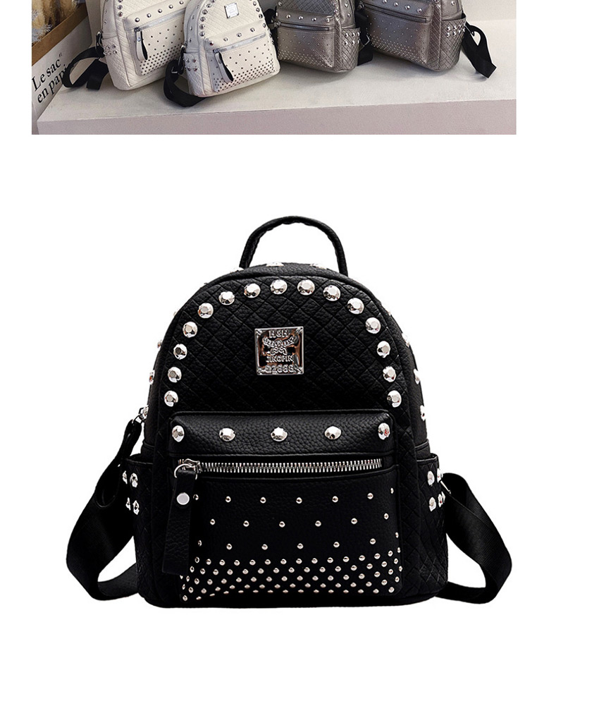 Fashion White Large Studded Checked Backpack,Backpack