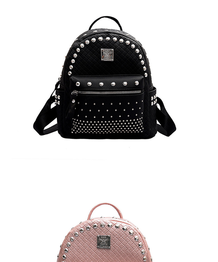 Fashion Black Large Studded Checked Backpack,Backpack