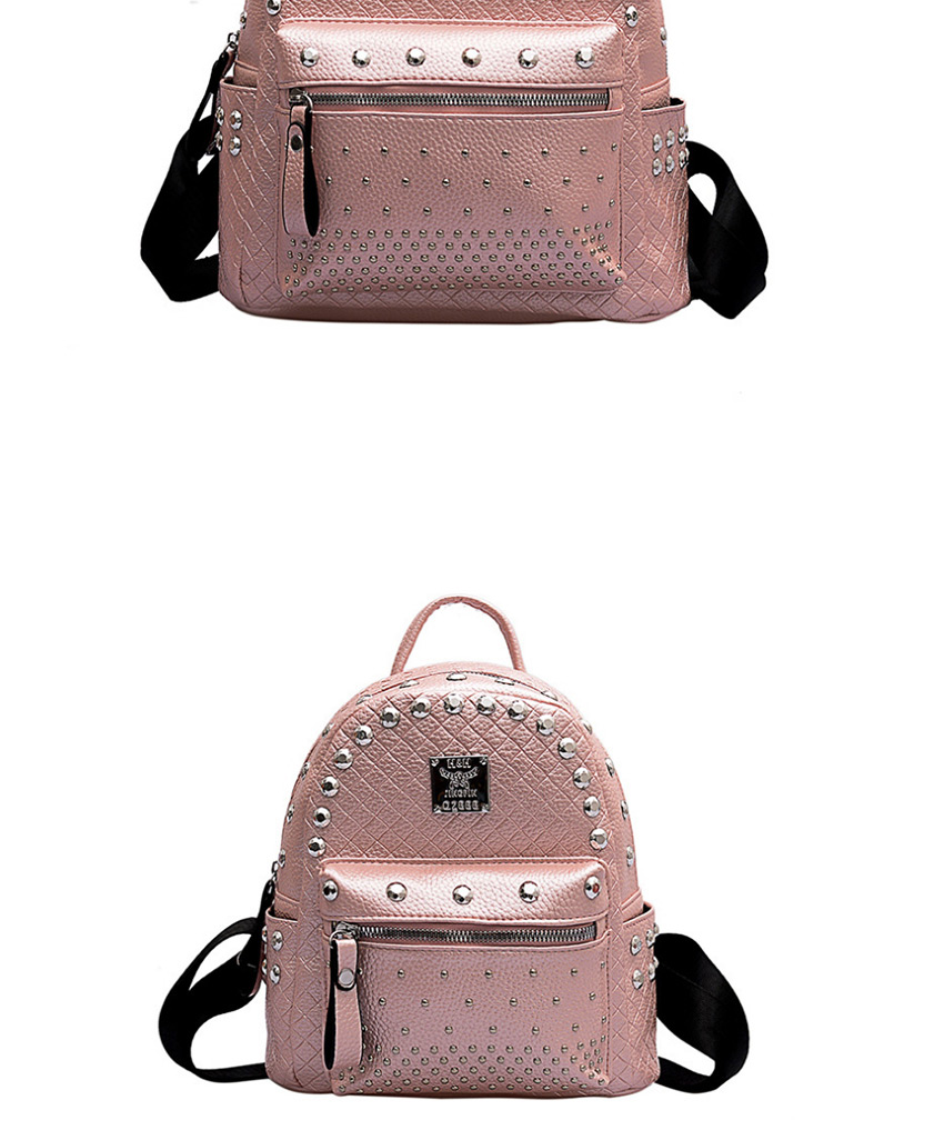 Fashion Large Silver Grey Studded Checked Backpack,Backpack