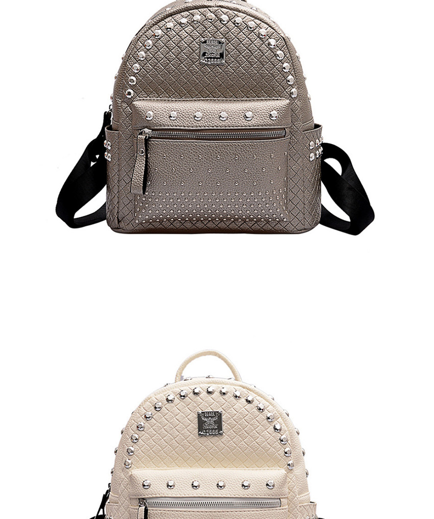 Fashion White Large Studded Checked Backpack,Backpack