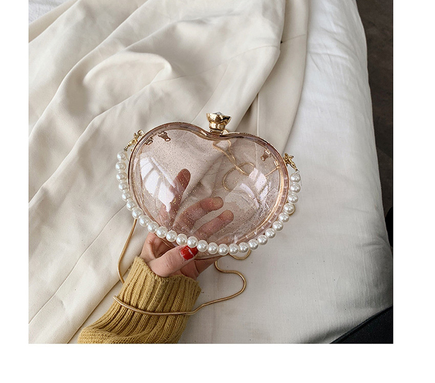 Fashion Pink Pearl Peach Heart Jelly Chain Cross-body Bag,Shoulder bags