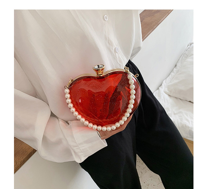 Fashion White Pearl Peach Heart Jelly Chain Cross-body Bag,Shoulder bags
