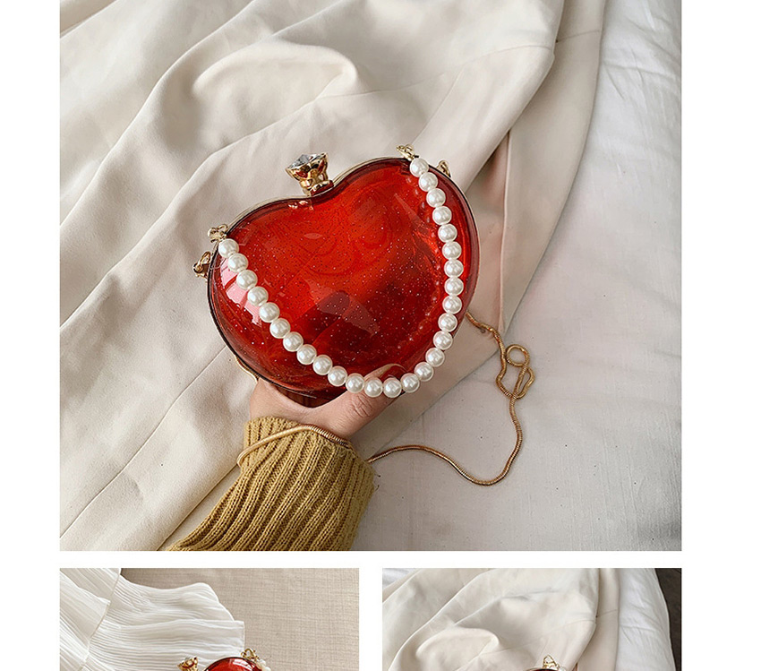 Fashion Red Pearl Peach Heart Jelly Chain Cross-body Bag,Shoulder bags