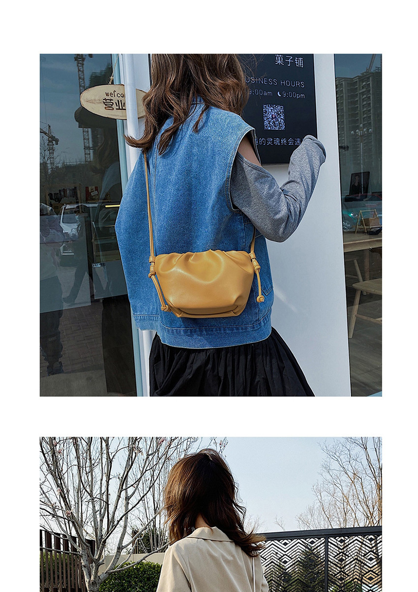 Fashion Yellow Pleated Knotted Shoulder Strap Shoulder Bag,Shoulder bags