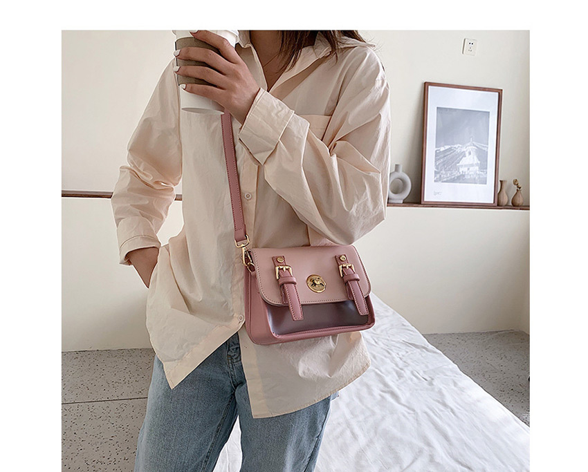 Fashion Pink Contrast Stitching Transparent Lock Shoulder Crossbody Bag,Shoulder bags