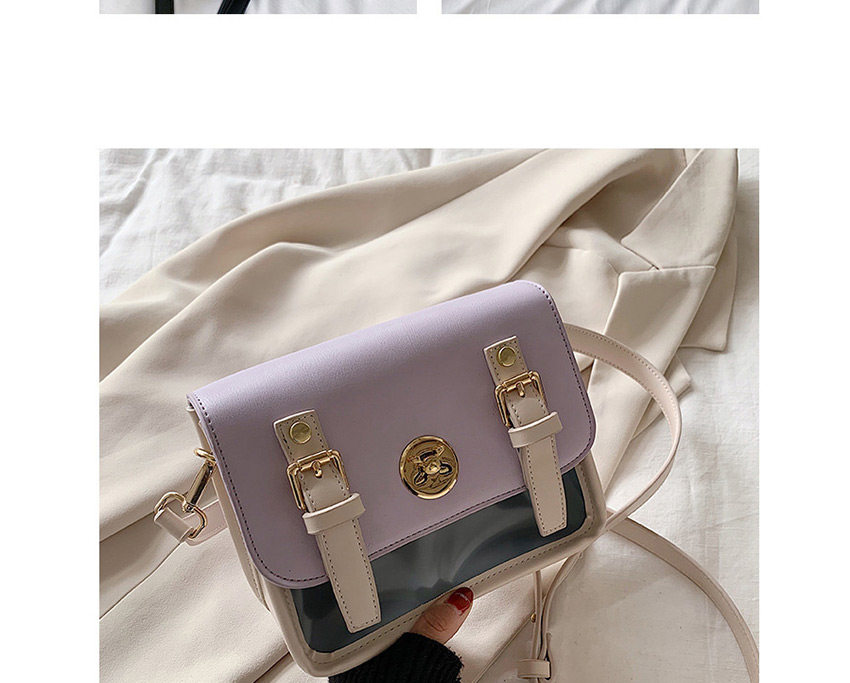 Fashion Purple Contrast Stitching Transparent Lock Shoulder Crossbody Bag,Shoulder bags