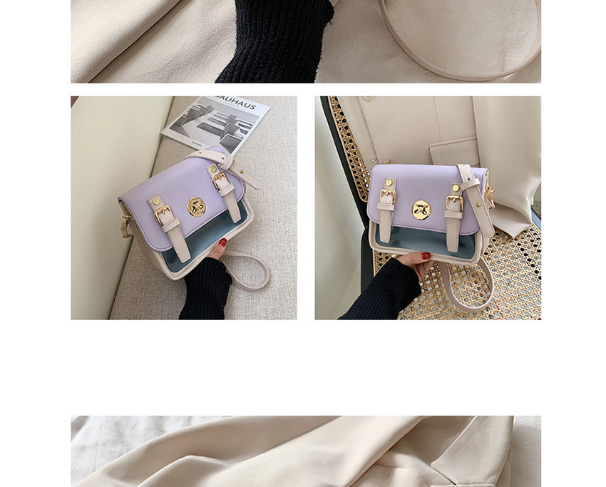 Fashion Purple Contrast Stitching Transparent Lock Shoulder Crossbody Bag,Shoulder bags