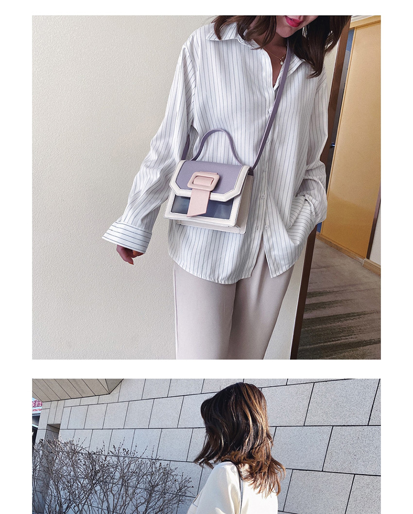 Fashion Purple Contrast Stitching Translucent Square Button Shoulder Crossbody Bag,Shoulder bags