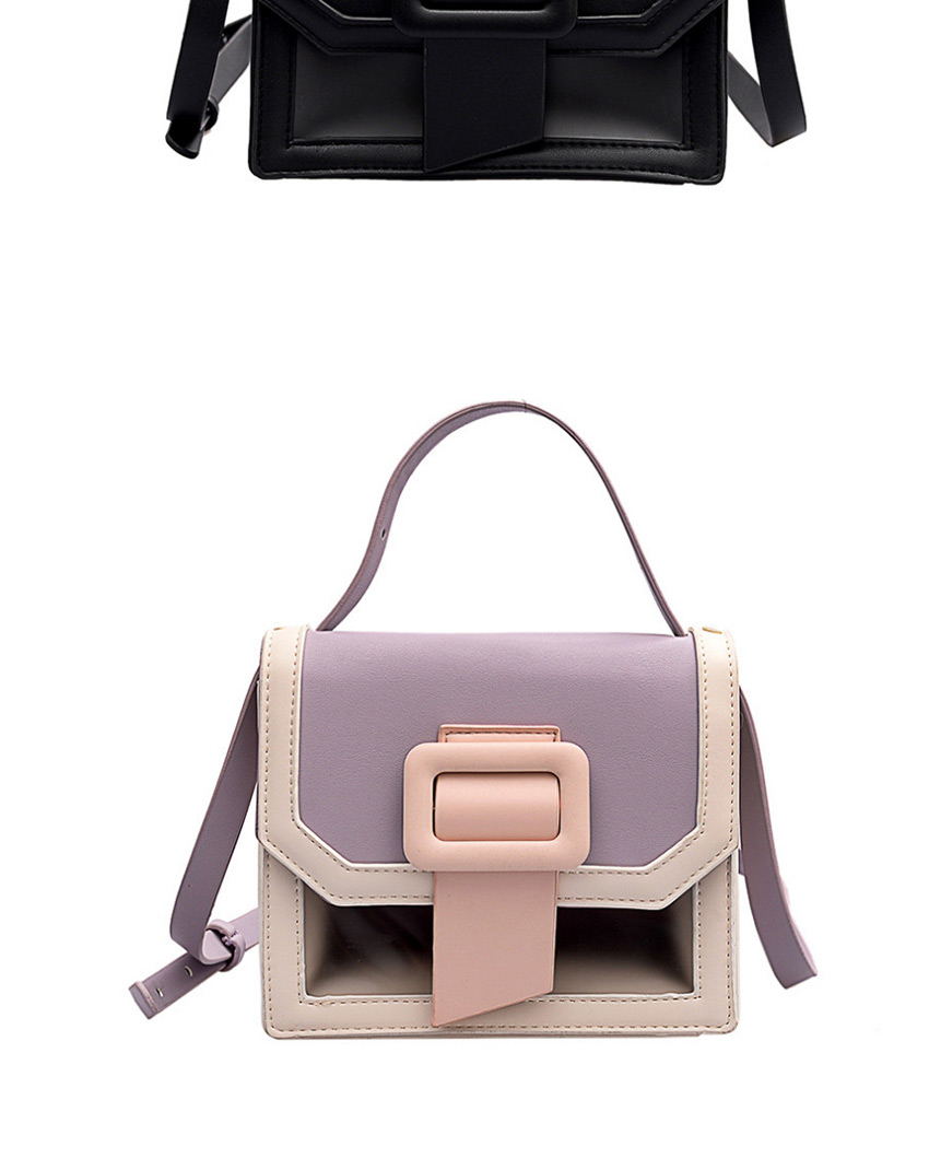 Fashion Pink Contrast Stitching Translucent Square Button Shoulder Crossbody Bag,Shoulder bags