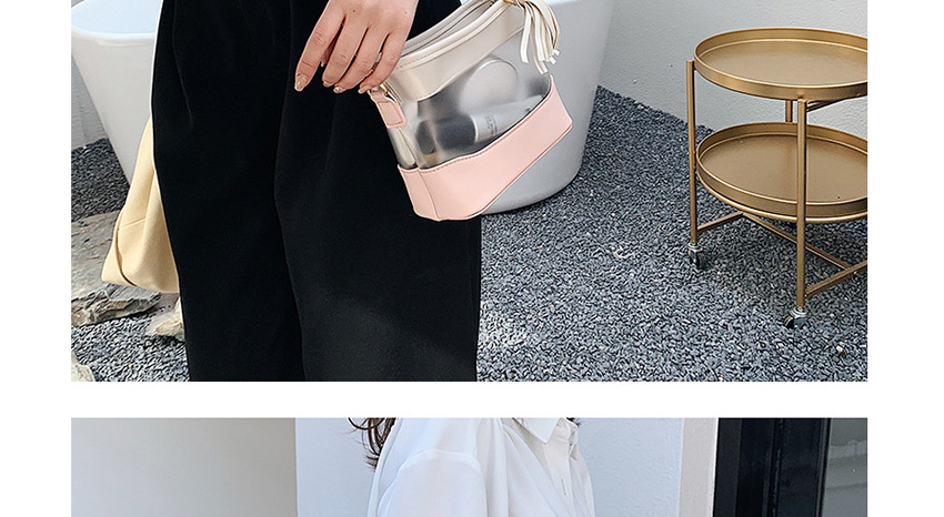 Fashion Black Transparent Stitched Contrast Fringe Chain Shoulder Bag,Shoulder bags