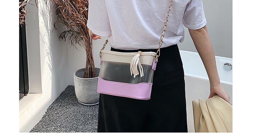Fashion Black Transparent Stitched Contrast Fringe Chain Shoulder Bag,Shoulder bags
