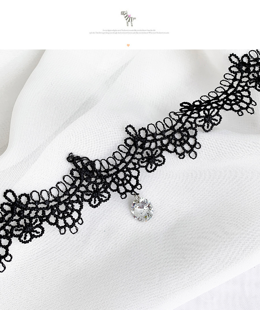 Fashion Black Lace Pattern With Diamond Collar,Chokers