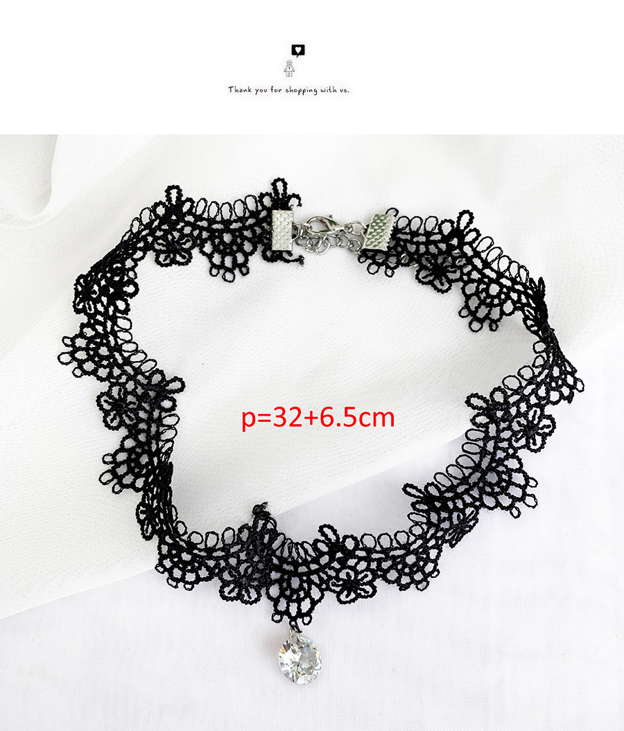 Fashion Black Lace Pattern With Diamond Collar,Chokers