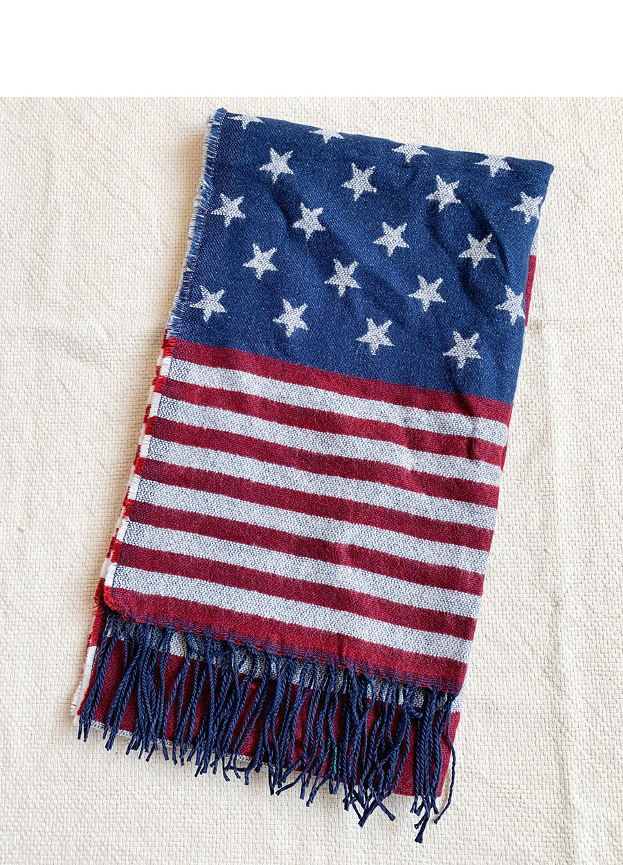 Fashion Red + Blue Knitted Five-pointed Star Fringed Scarf,Thin Scaves