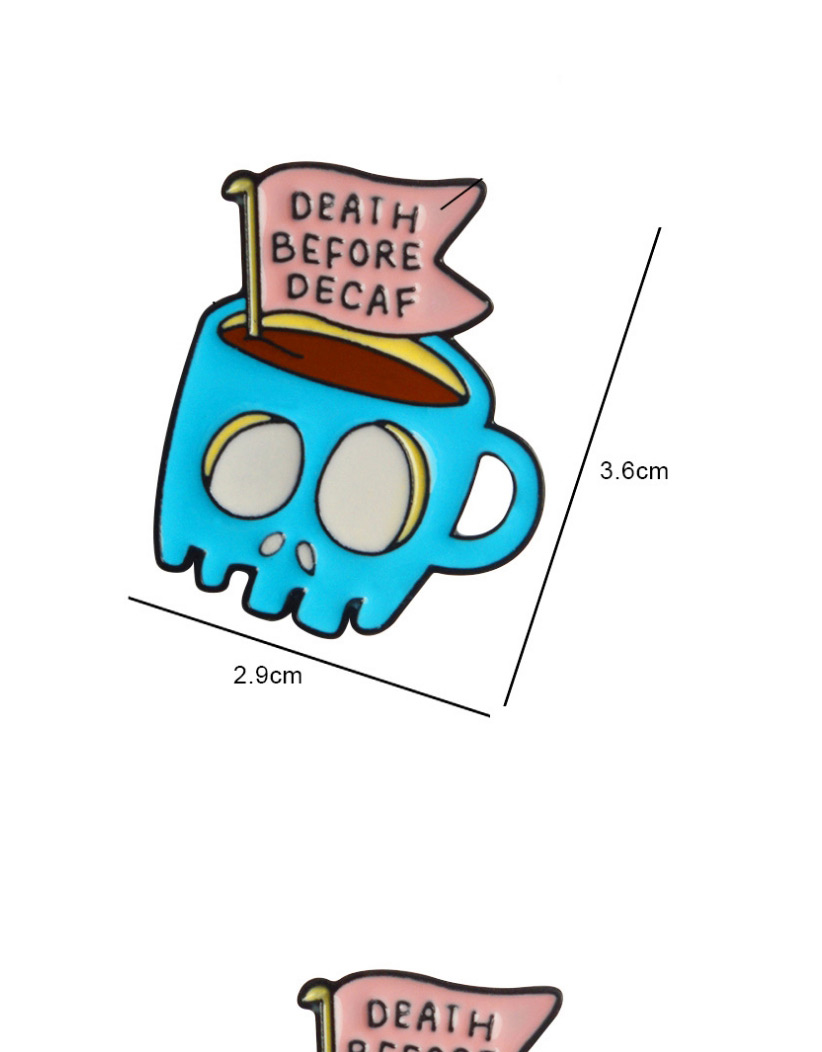 Fashion Blue Skull Coffee Cup Death Before Decaf Brooch,Korean Brooches