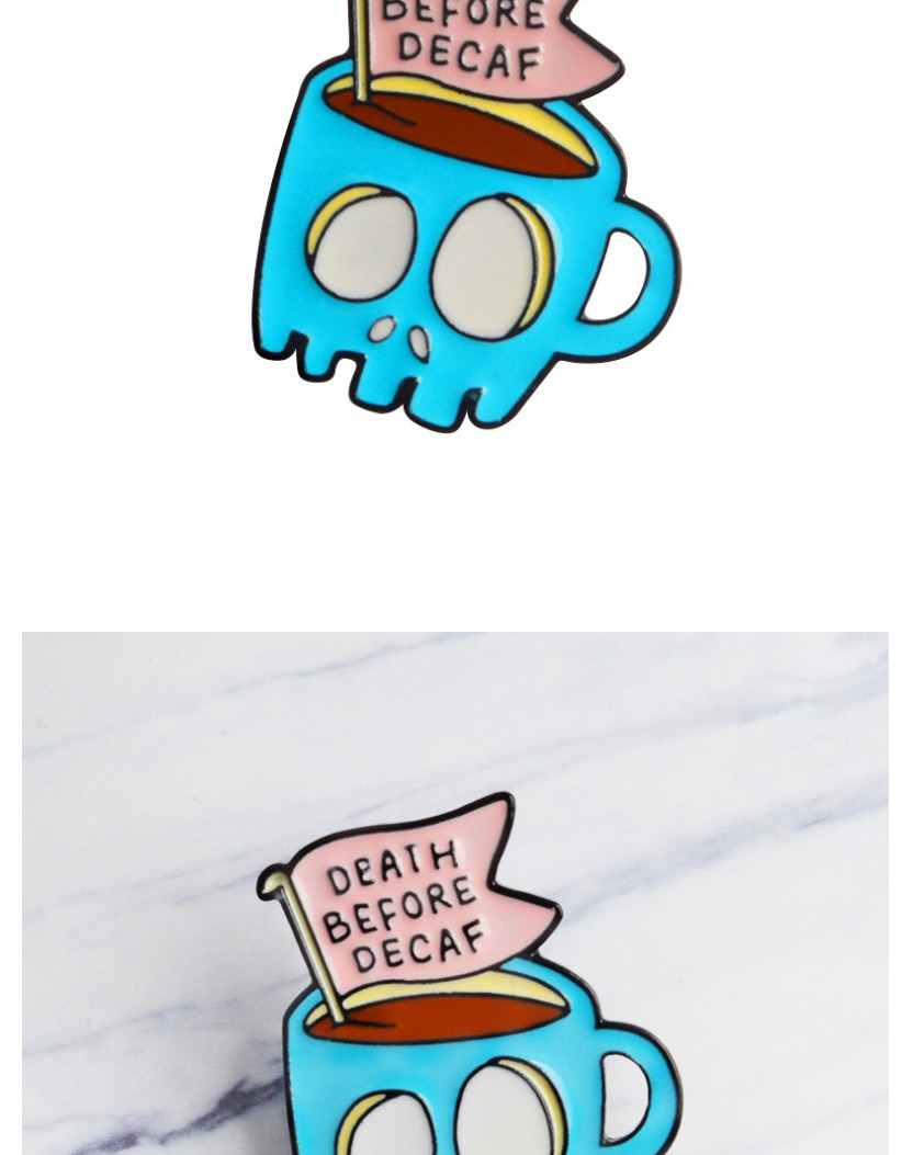 Fashion Blue Skull Coffee Cup Death Before Decaf Brooch,Korean Brooches