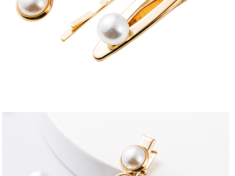 Fashion White Pearl Shape Clip Geometric Combination Set,Hairpins