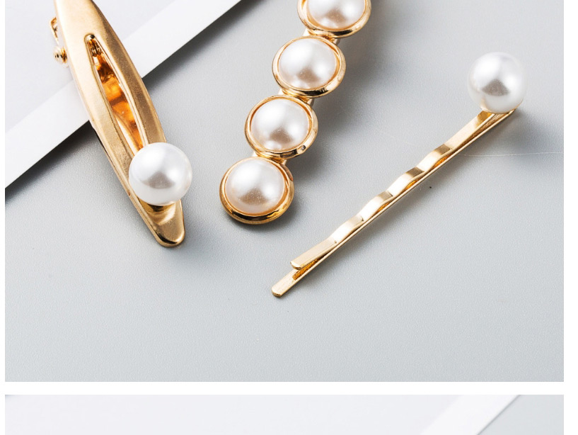 Fashion White Pearl Shape Clip Geometric Combination Set,Hairpins