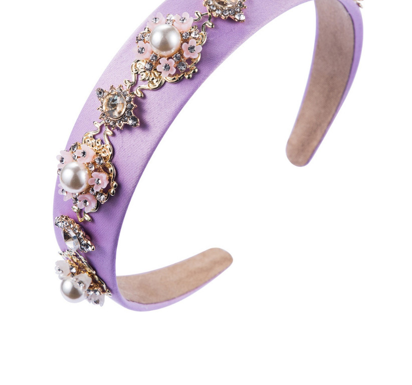 Fashion Purple Diamond And Pearl Flower Broadband Hair Band,Head Band