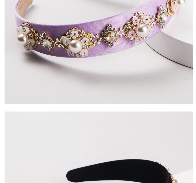 Fashion Purple Diamond And Pearl Flower Broadband Hair Band,Head Band