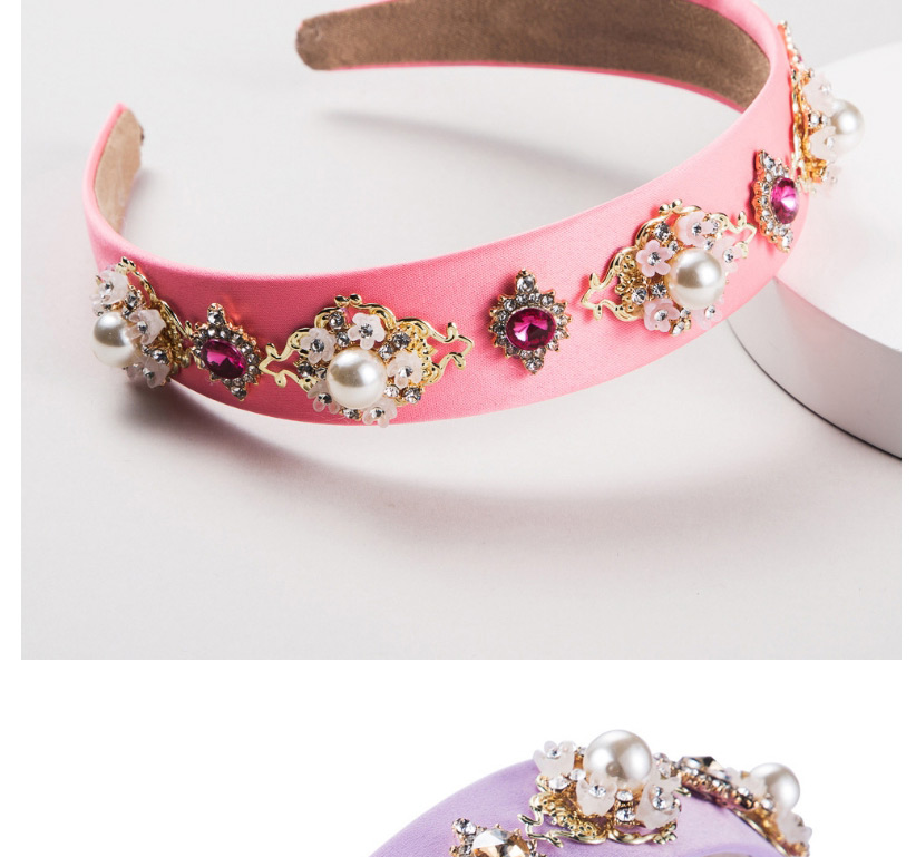 Fashion Pink Diamond And Pearl Flower Broadband Hair Band,Head Band