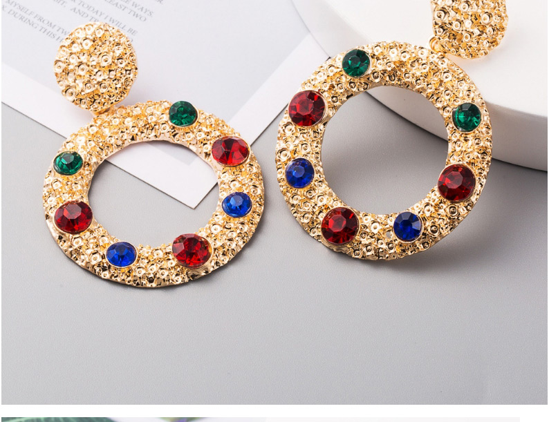 Fashion Color Geometric Round Earrings With Alloy Inlaid Rhinestones,Drop Earrings