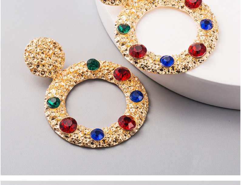 Fashion Color Geometric Round Earrings With Alloy Inlaid Rhinestones,Drop Earrings