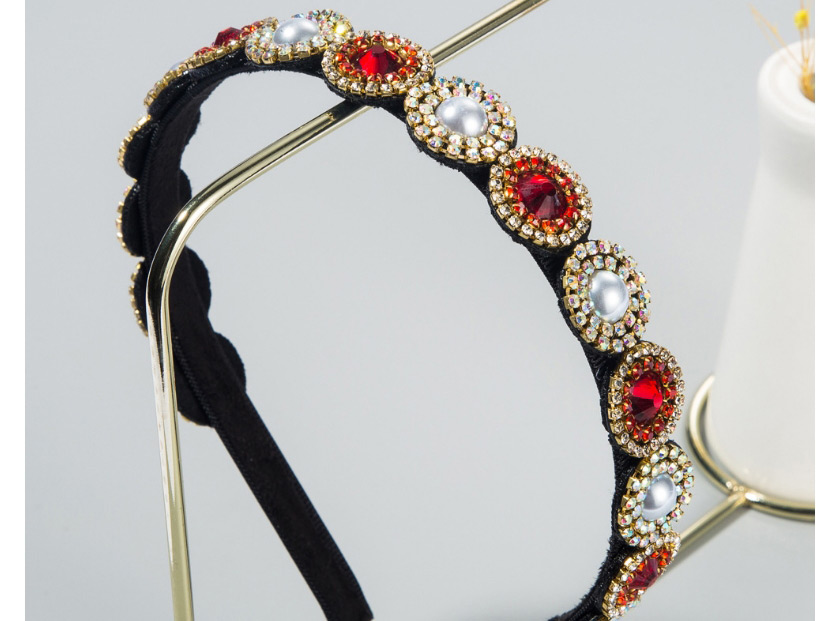 Fashion Red Pearl-rimmed Glass Diamond Fine-edged Headband,Head Band