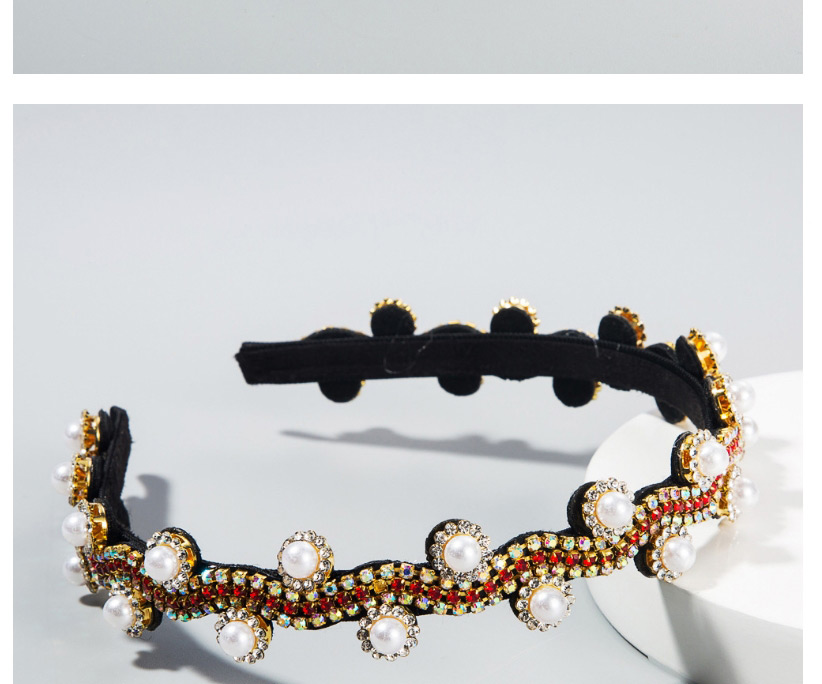 Fashion Color Wave-studded Hair Band With Pearl And Rhinestones,Head Band