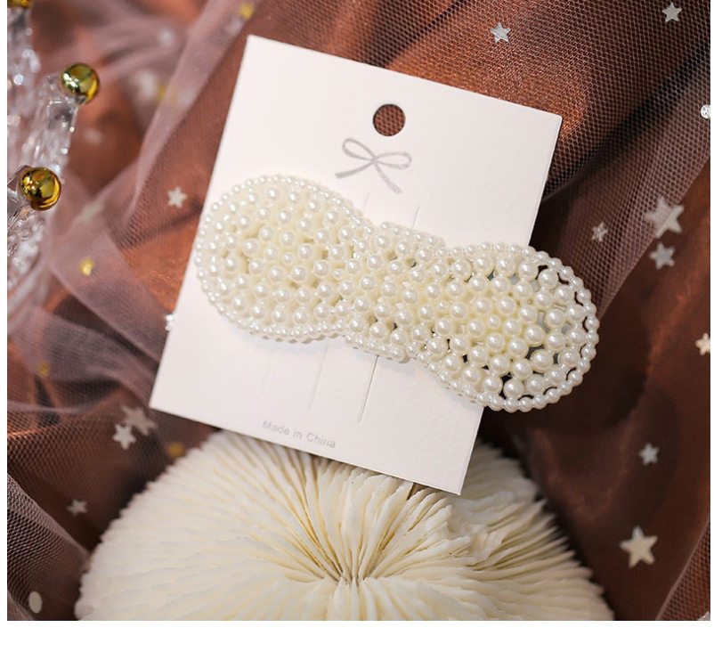 Fashion White Bowknot Pearl Geometric Hollow Hair Clip Set,Hairpins