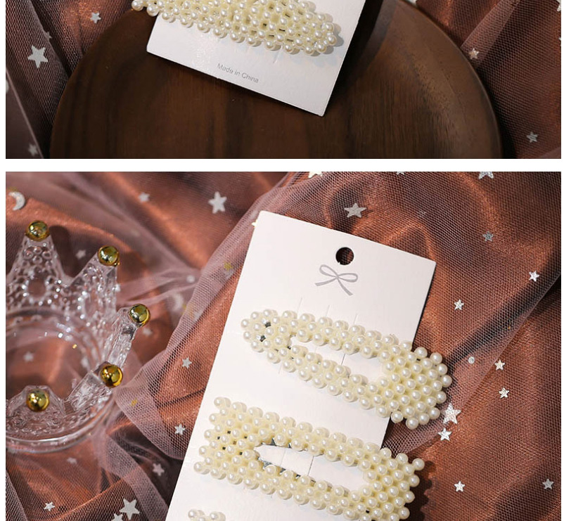 Fashion White Bowknot Pearl Geometric Hollow Hair Clip Set,Hairpins