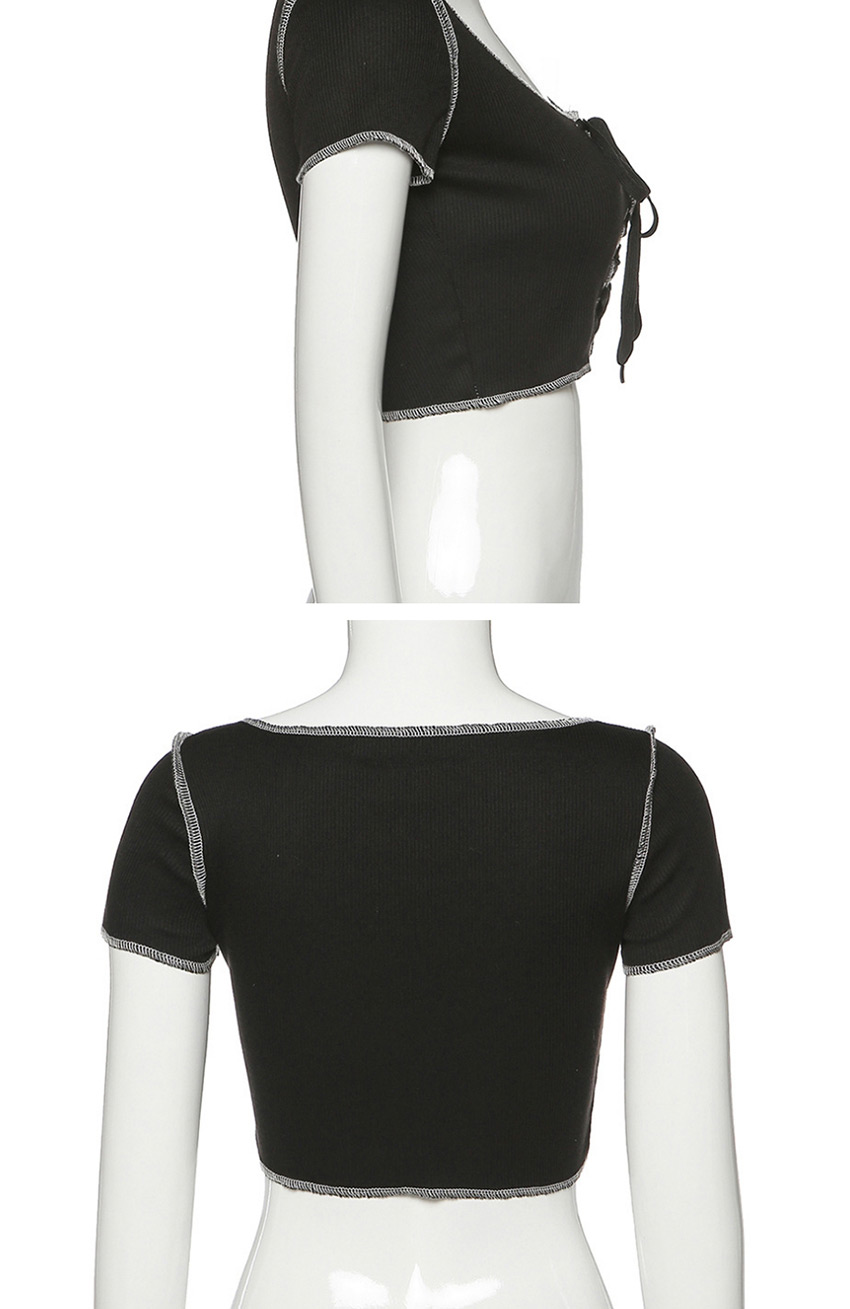 Fashion Black Short T-shirt With Round Neck And Short Sleeves,Tank Tops & Camis